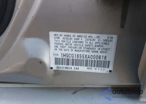 1999 Honda Accord Ex V6 z USA, uszkodzony, nr VIN 1HGCG1655XA000616